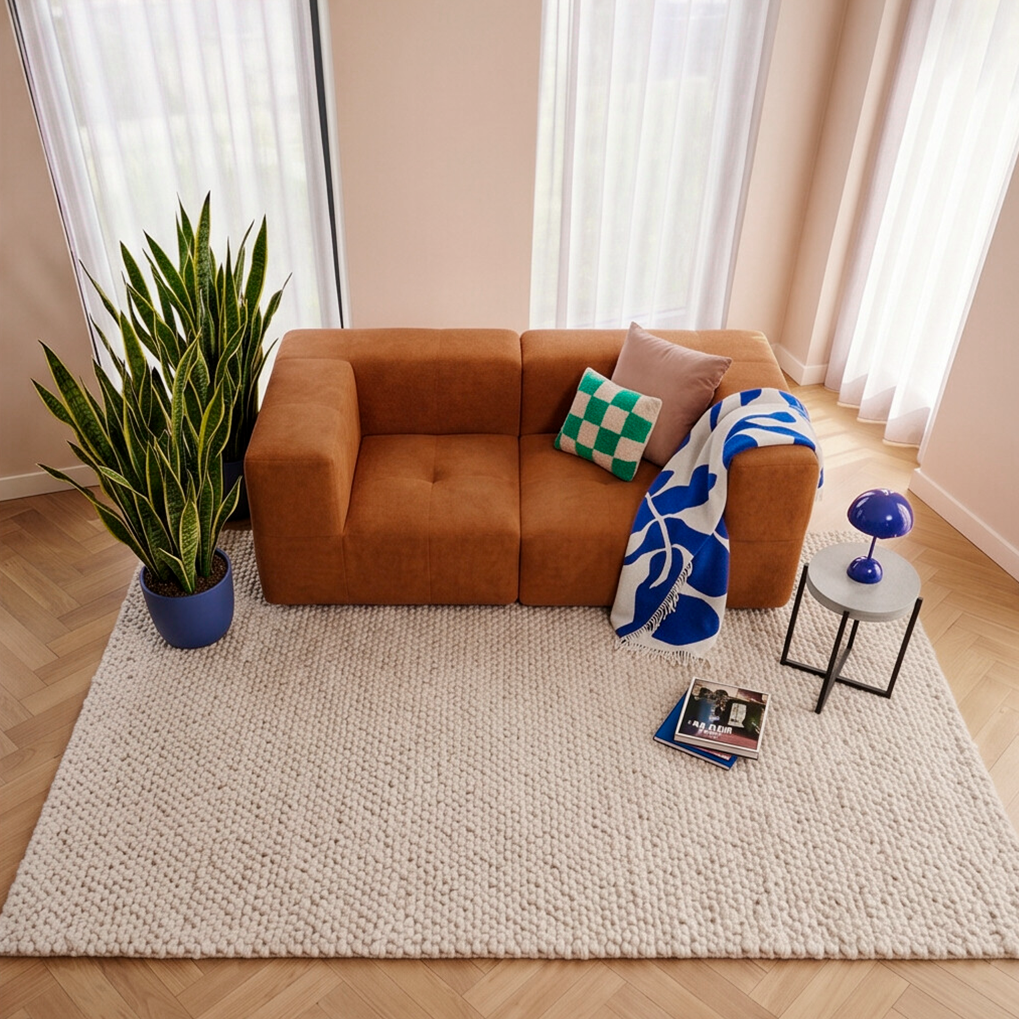 Sofá Modular 2 Lugares 2 Cantos em Boucle Plus Mostarda