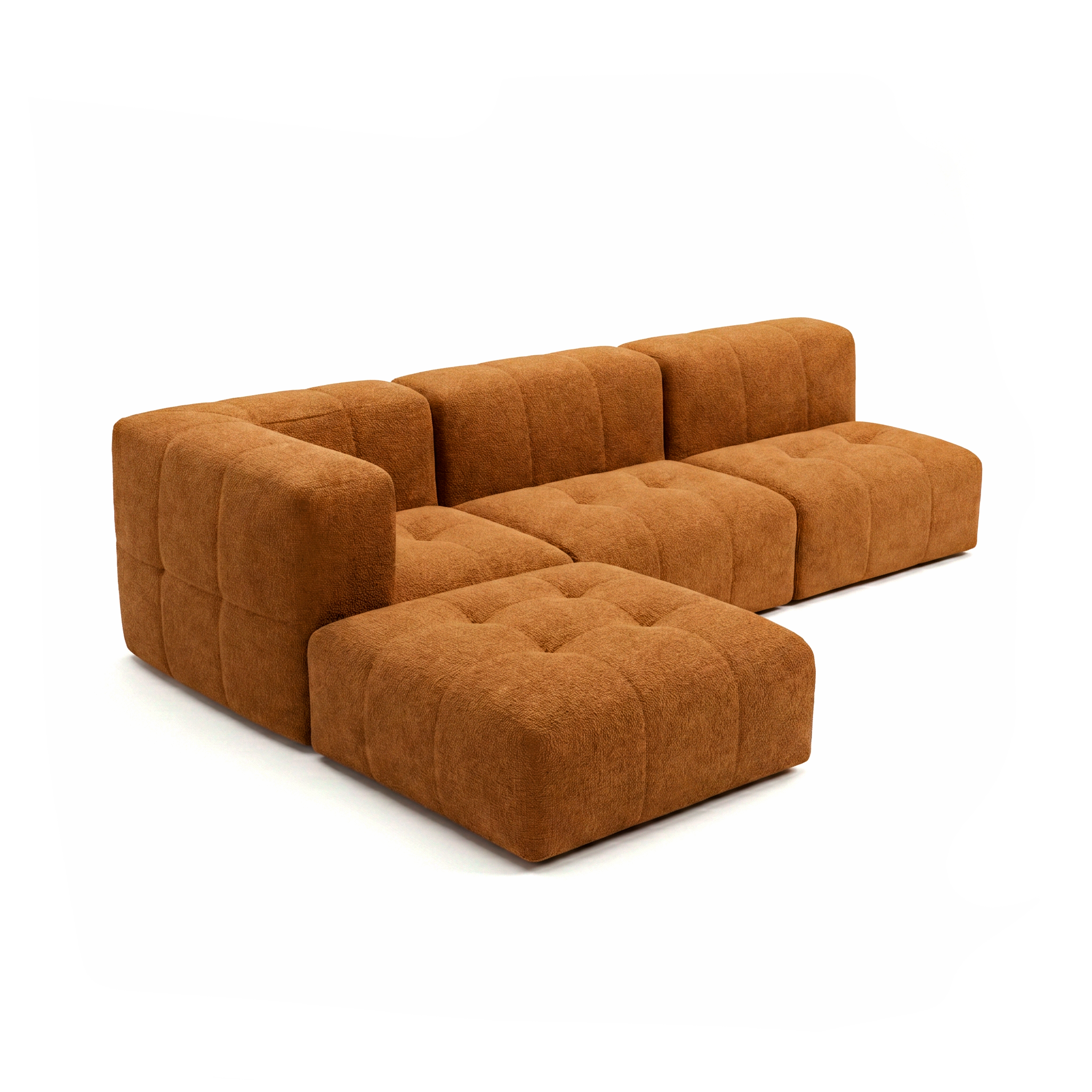 Sofá Modular 3 Lugares 1 Canto com 1 Apoio de Pé em Boucle Plus Mostarda