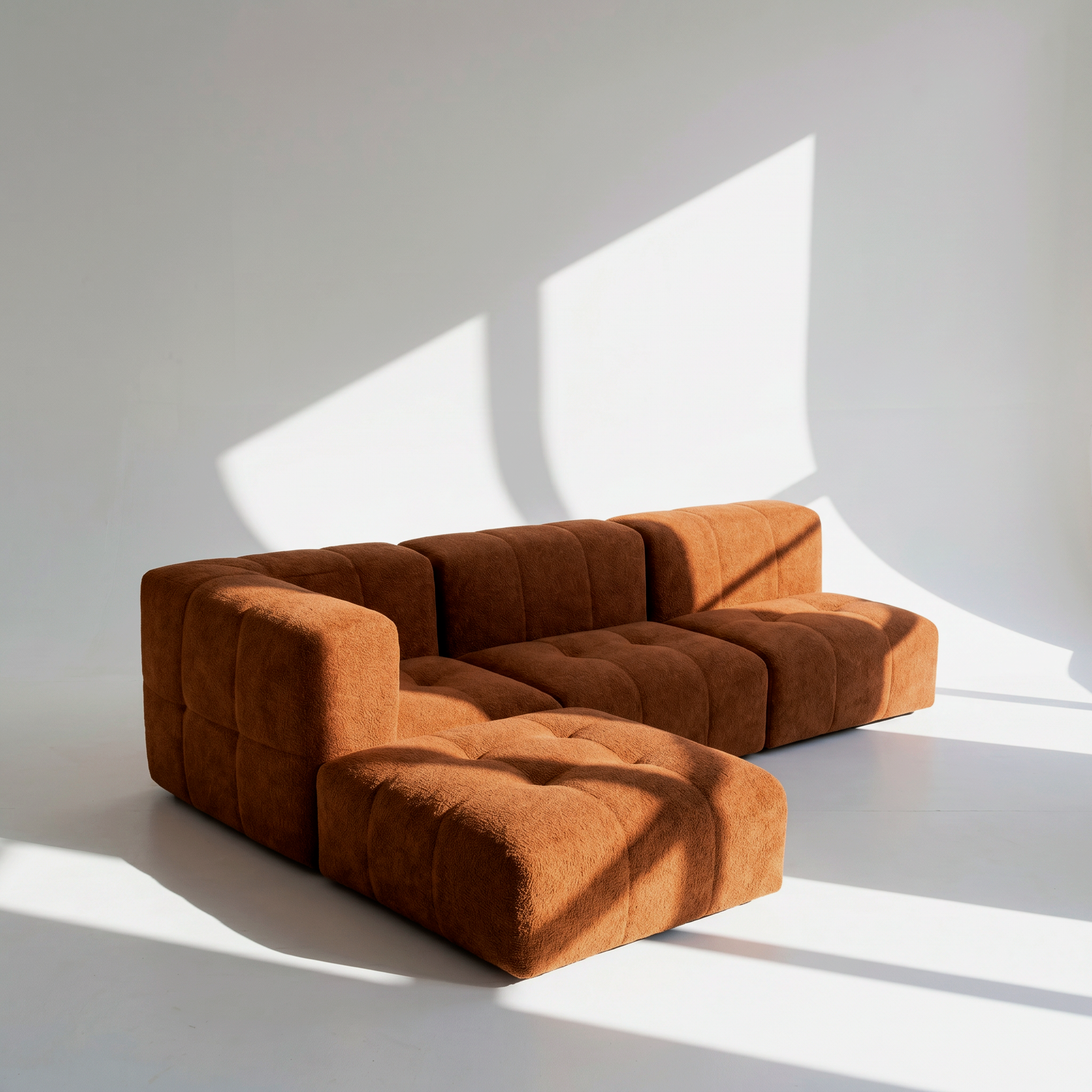 Sofá Modular 3 Lugares 1 Canto com 1 Apoio de Pé em Boucle Plus Mostarda