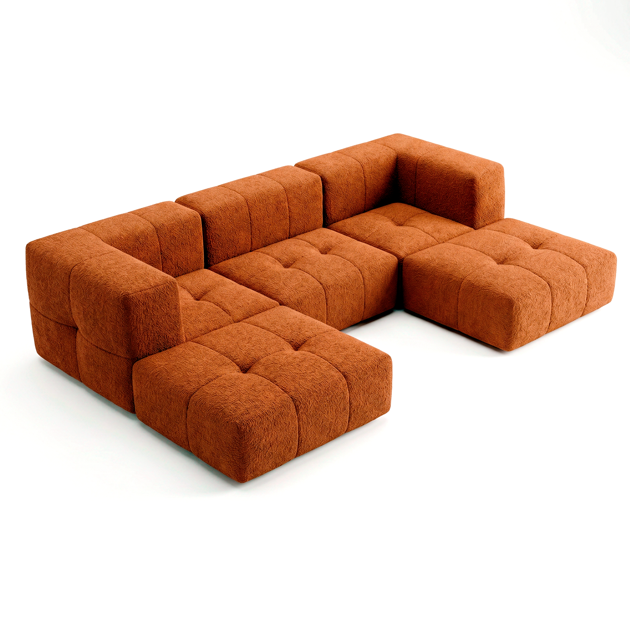 Sofá Modular 3 Lugares 2 Cantos com 2 Apoios de Pé em Boucle Plus Mostarda