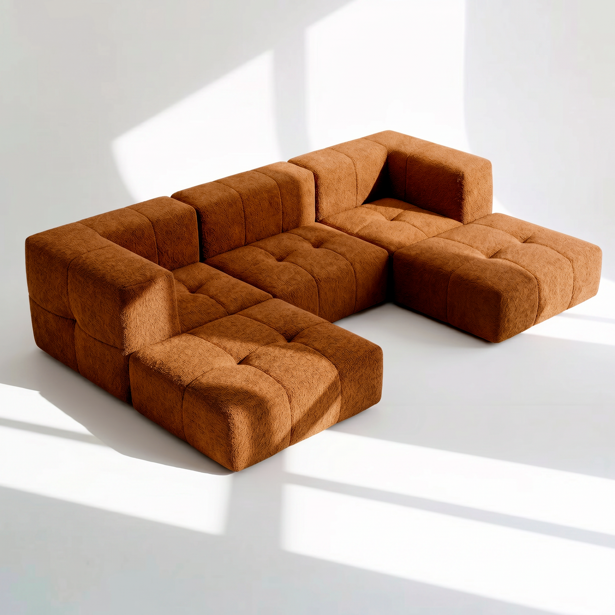Sofá Modular 3 Lugares 2 Cantos com 2 Apoios de Pé em Boucle Plus Mostarda
