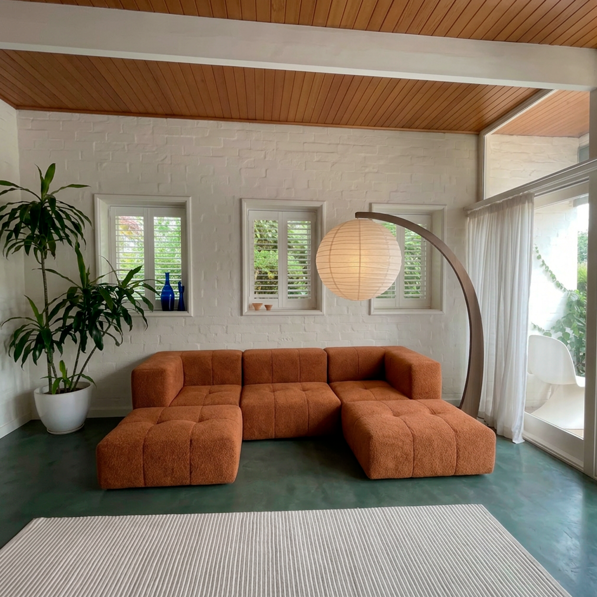 Sofá Modular 3 Lugares 2 Cantos com 2 Apoios de Pé em Boucle Plus Mostarda
