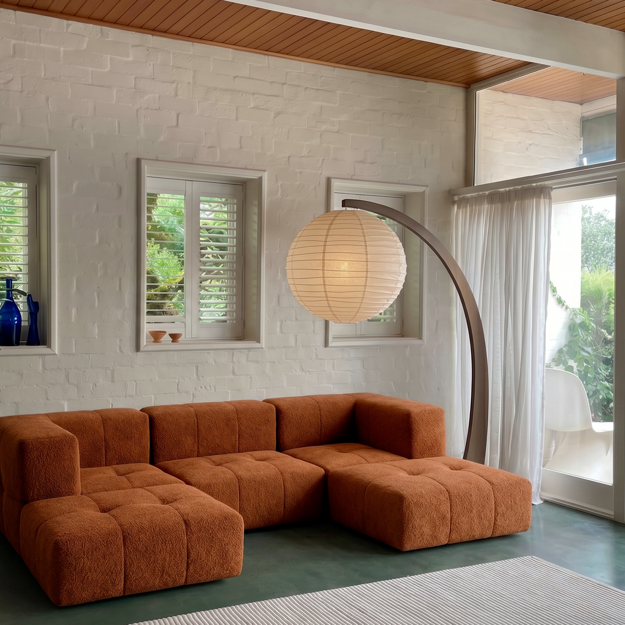 Sofá Modular 3 Lugares 2 Cantos com 2 Apoios de Pé em Boucle Plus Mostarda