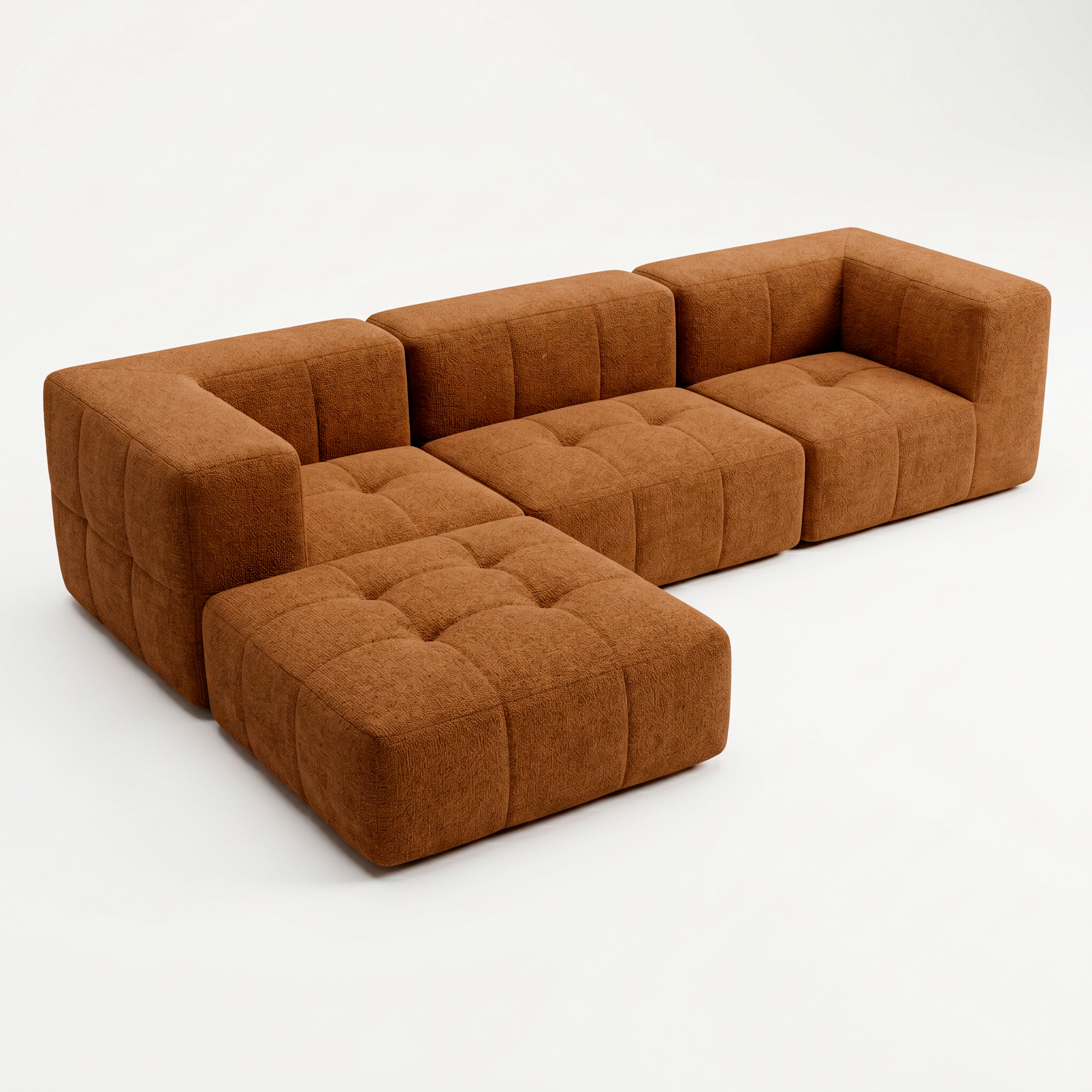Sofá Modular 3 Lugares 2 Cantos com 1 Apoio de Pé em Boucle Plus Mostarda