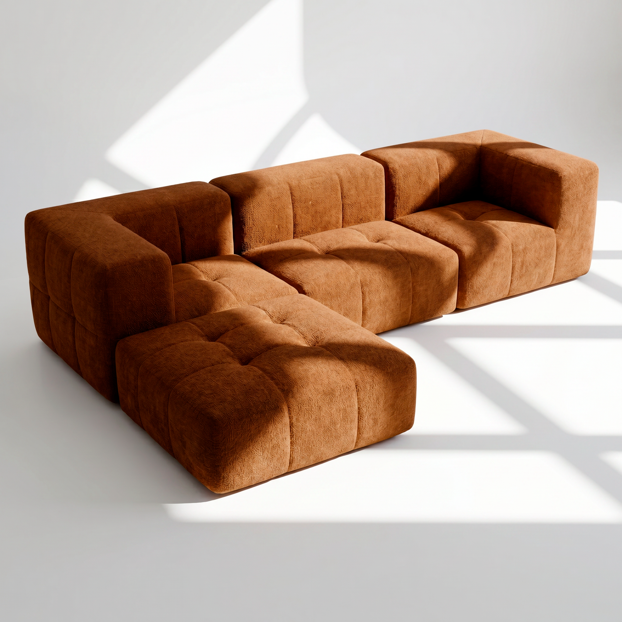Sofá Modular 3 Lugares 2 Cantos com 1 Apoio de Pé em Boucle Plus Mostarda