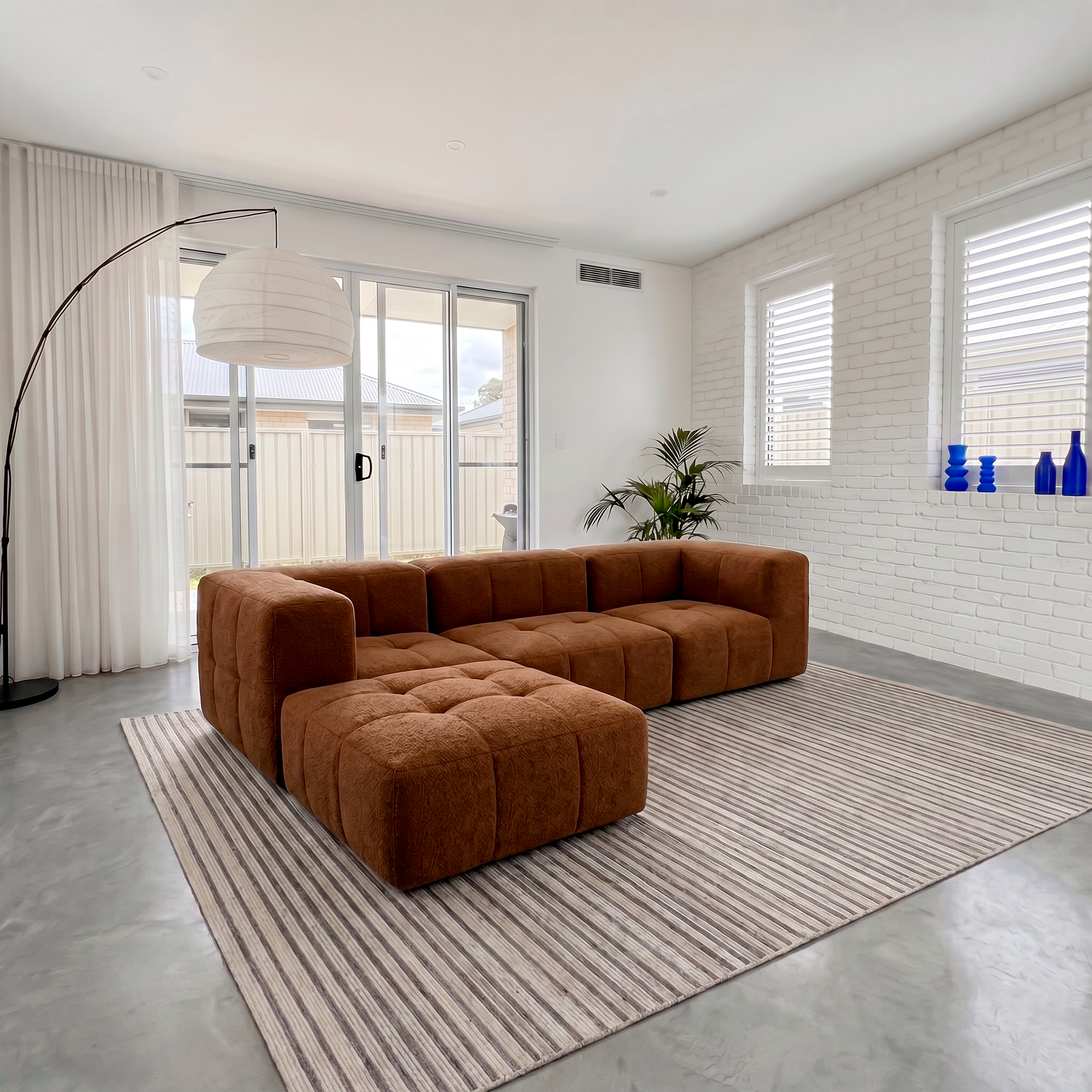 Sofá Modular 3 Lugares 2 Cantos com 1 Apoio de Pé em Boucle Plus Mostarda