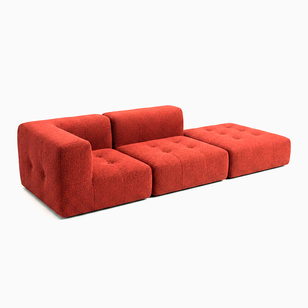 Sofá Modular 2 Lugares 1 Canto com 1 Apoio de Pé em Boucle Plus Terracota