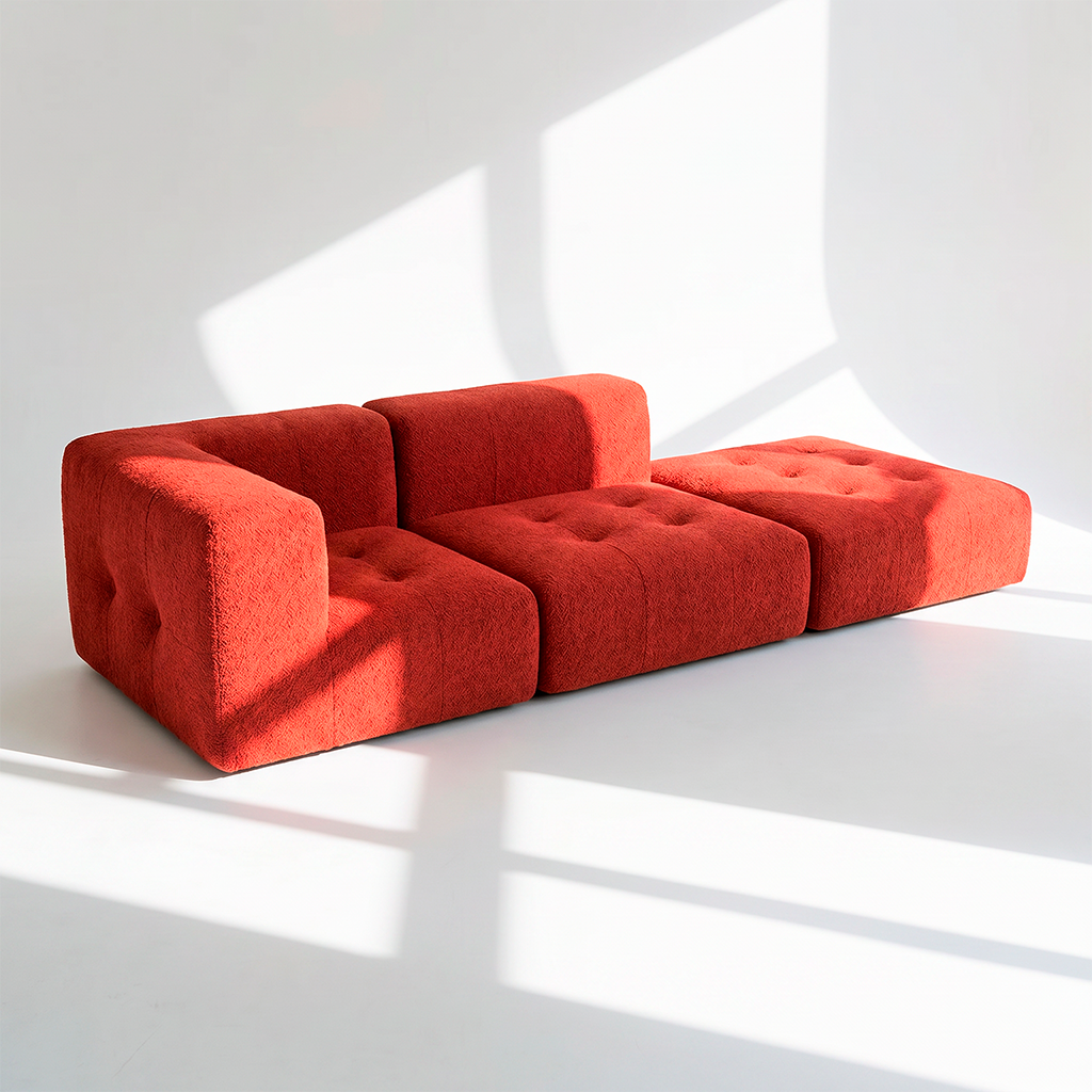 Sofá Modular 2 Lugares 1 Canto com 1 Apoio de Pé em Boucle Plus Terracota