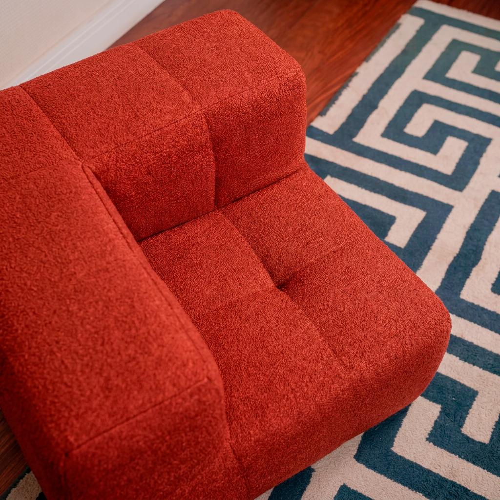 Sofá Modular 2 Lugares 1 Canto com 1 Apoio de Pé em Boucle Plus Terracota