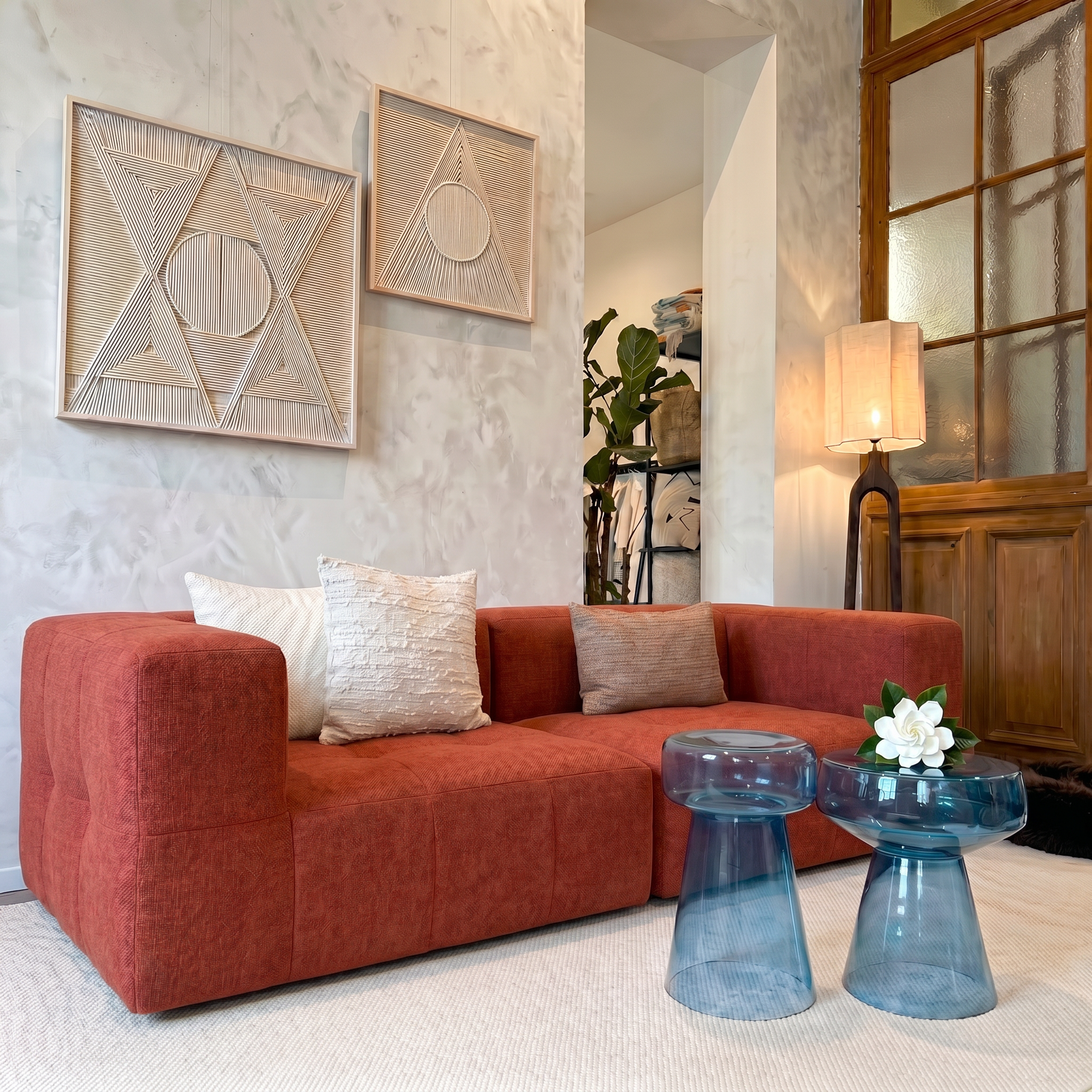 Sofá Modular 2 Lugares 2 Cantos em Boucle Plus Terracota