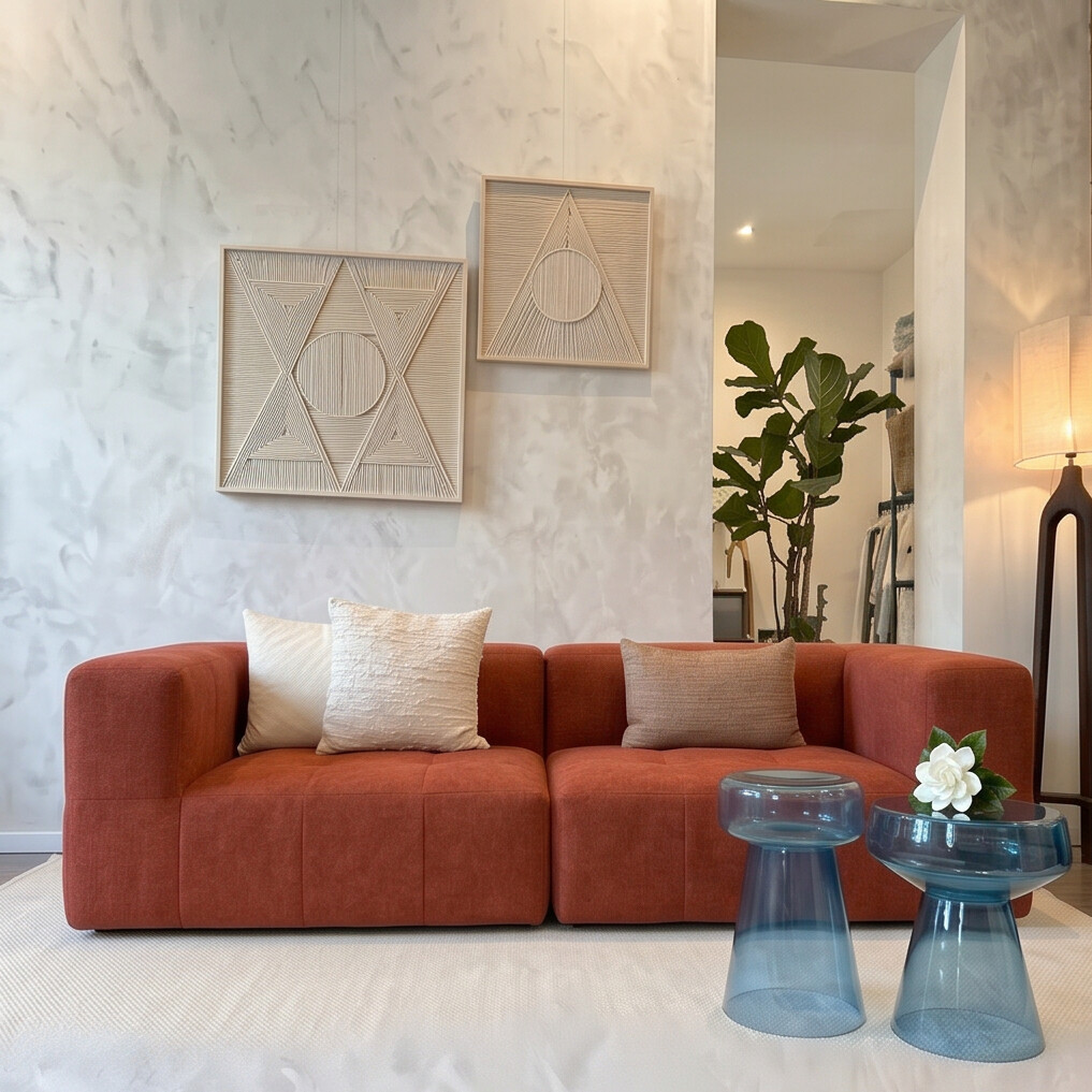 Sofá Modular 2 Lugares 2 Cantos em Boucle Plus Terracota