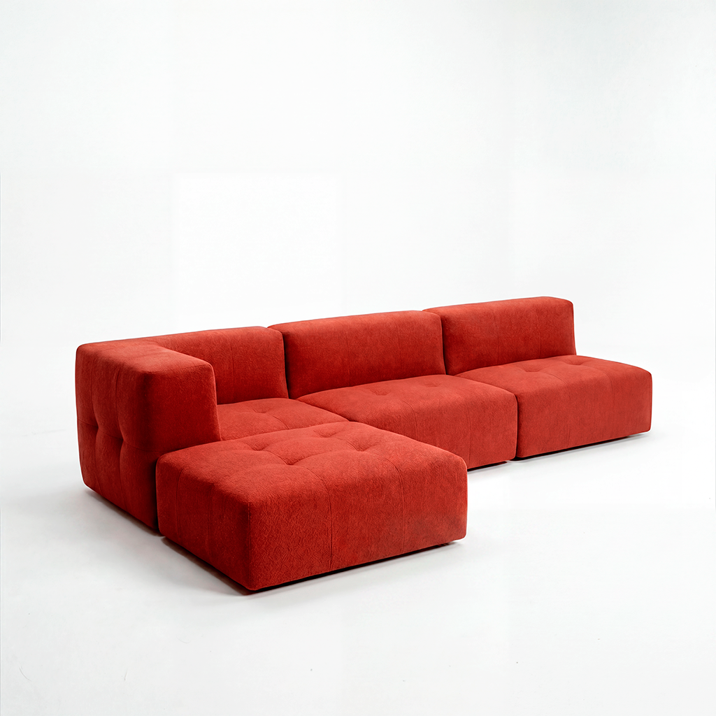 Sofá Modular 3 Lugares 1 Canto com 1 Apoio de Pé em Boucle Plus Terracota