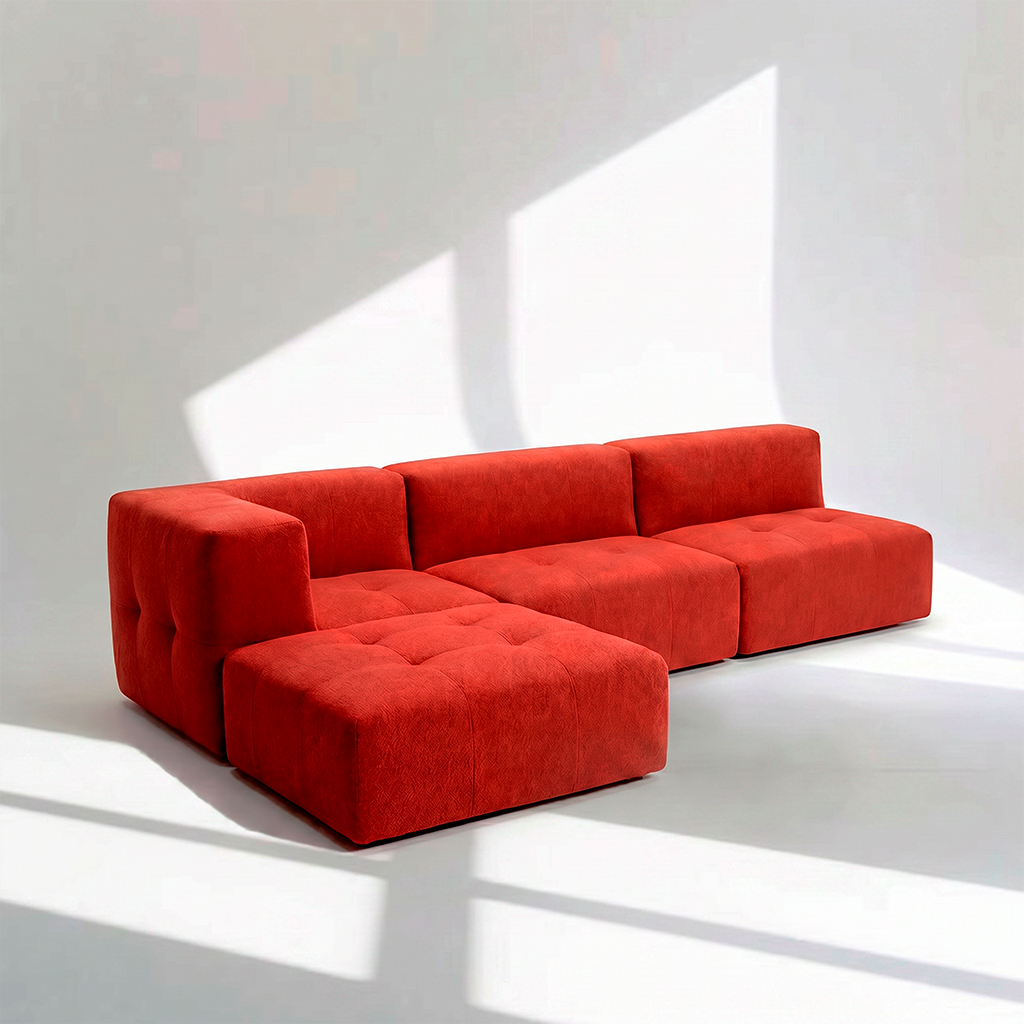 Sofá Modular 3 Lugares 1 Canto com 1 Apoio de Pé em Boucle Plus Terracota