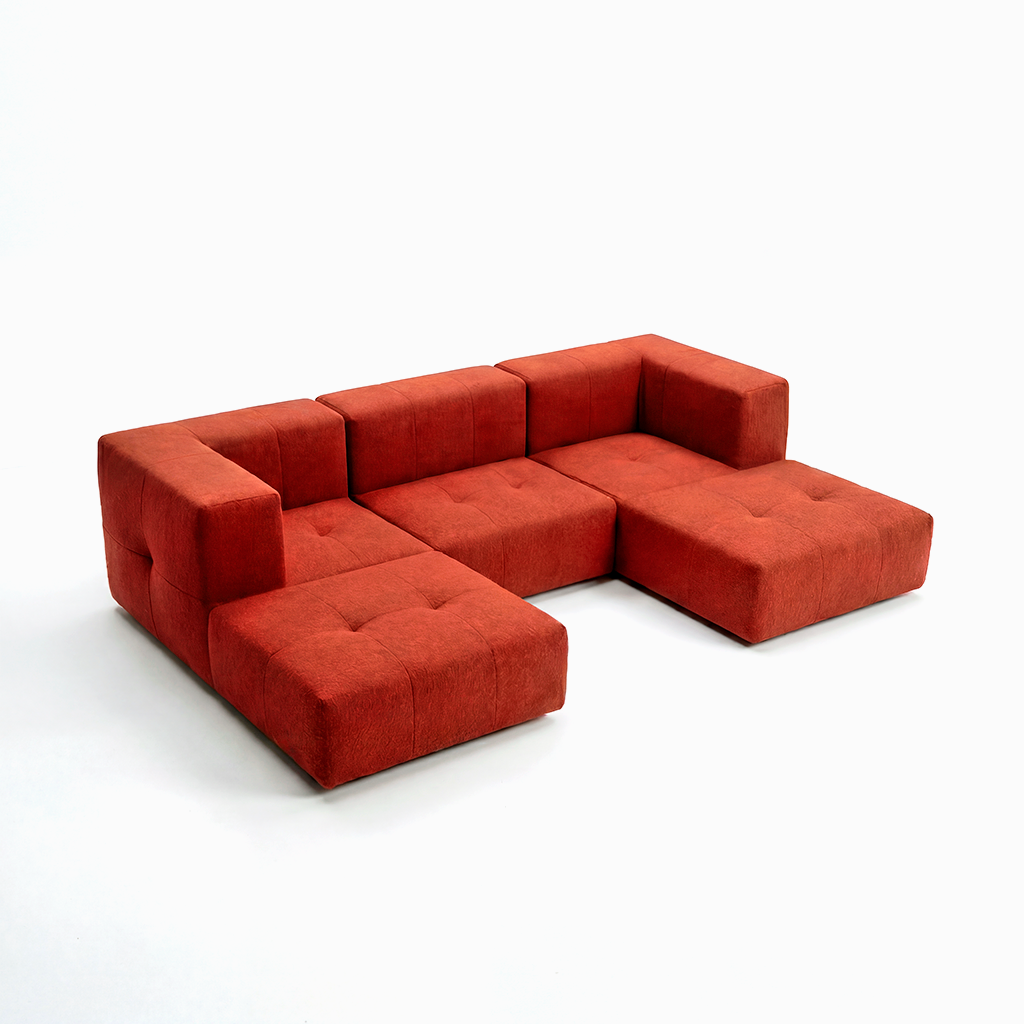 Sofá Modular 3 Lugares 2 Cantos com 2 Apoios de Pé em Boucle Plus Terracota