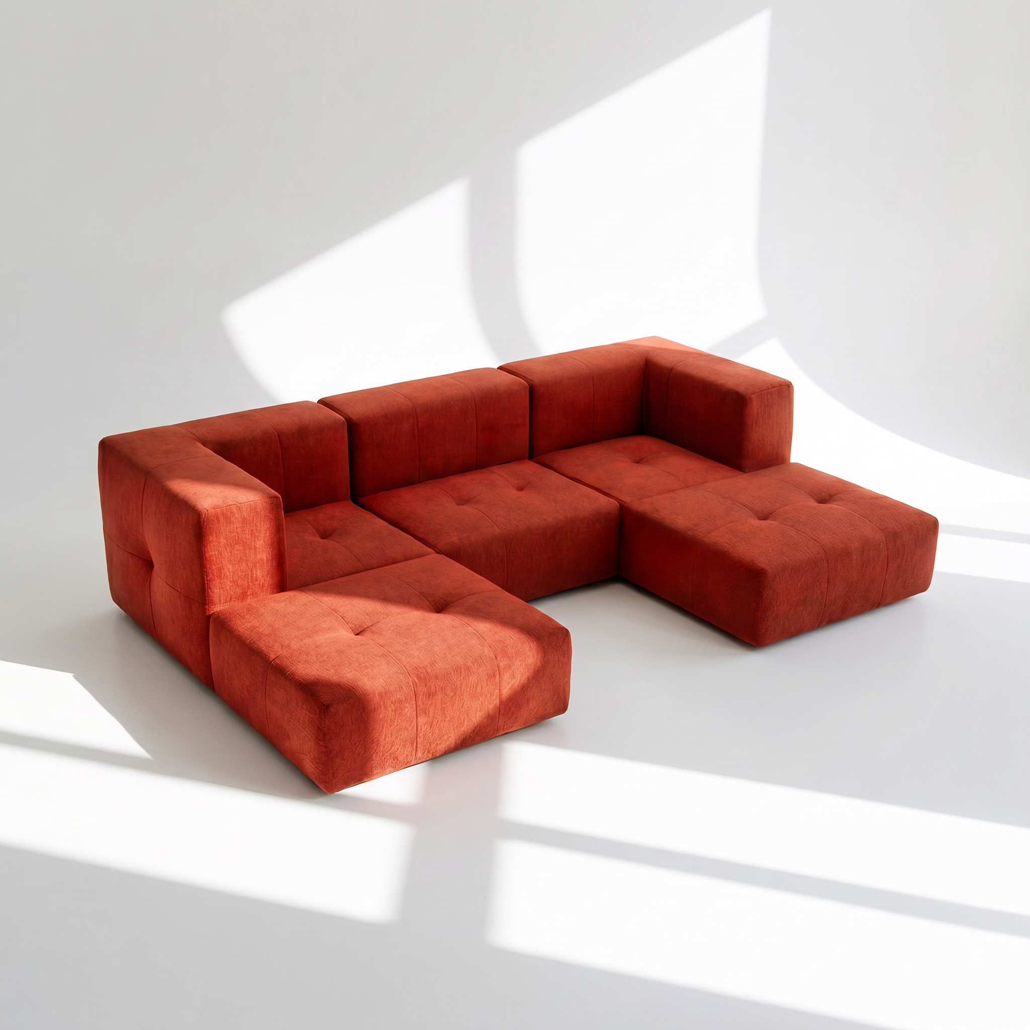 Sofá Modular 3 Lugares 2 Cantos com 2 Apoios de Pé em Boucle Plus Terracota