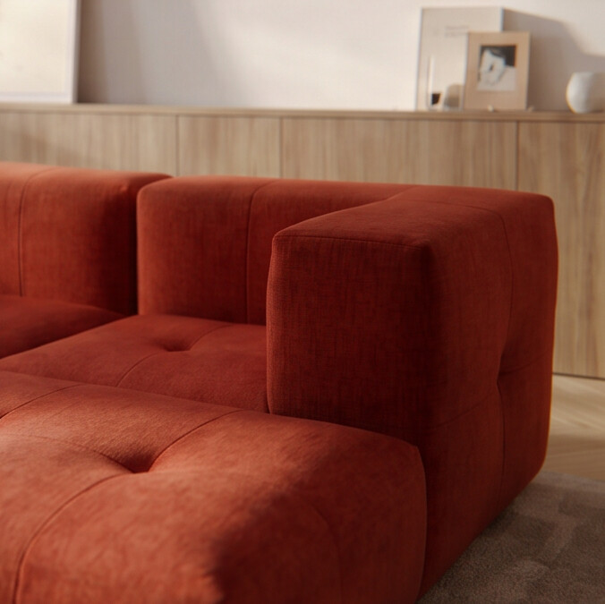 Sofá Modular 3 Lugares 2 Cantos com 2 Apoios de Pé em Boucle Plus Terracota