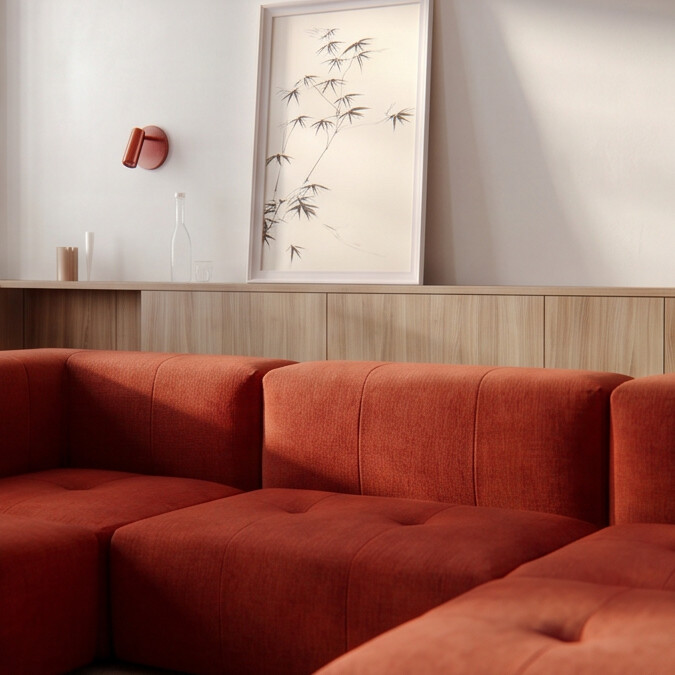 Sofá Modular 3 Lugares 2 Cantos com 2 Apoios de Pé em Boucle Plus Terracota