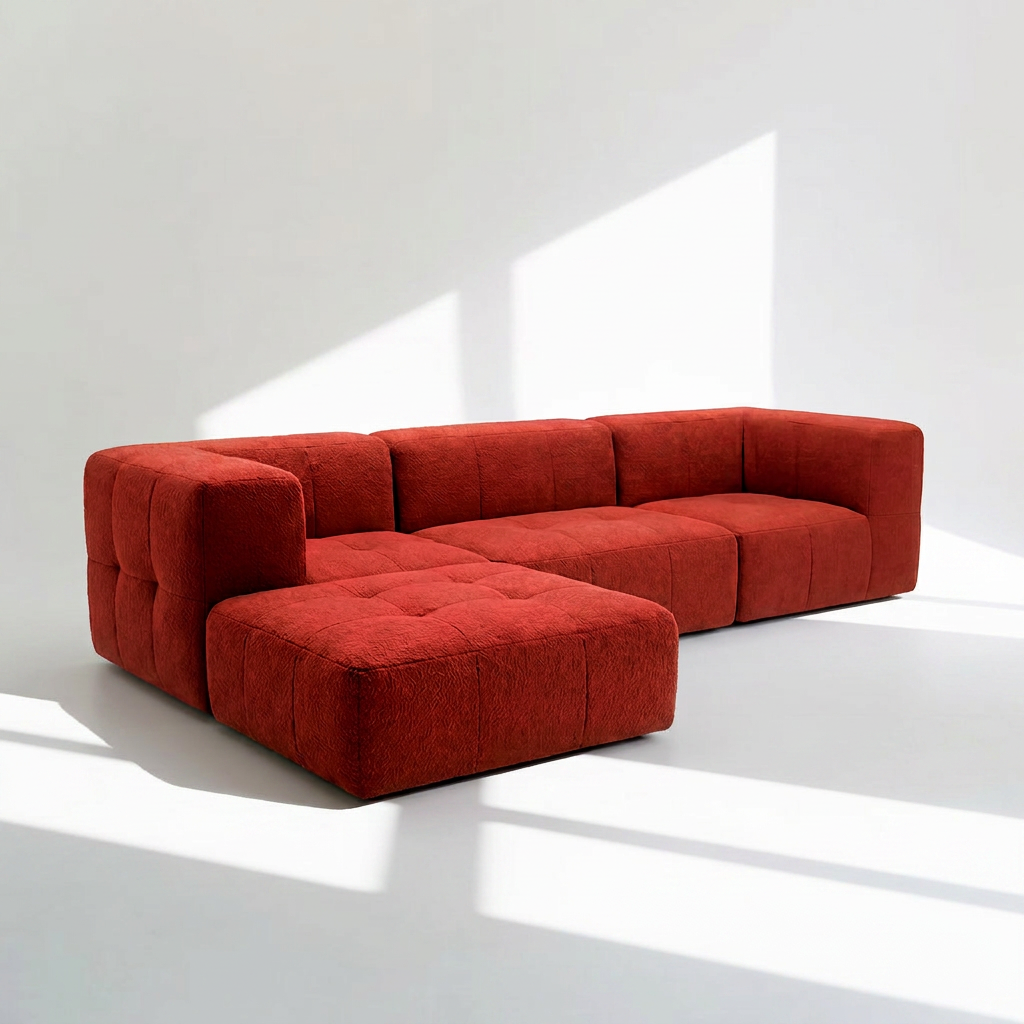 Sofá Modular 3 Lugares 2 Cantos com 1 Apoio de Pé em Boucle Plus Terracota