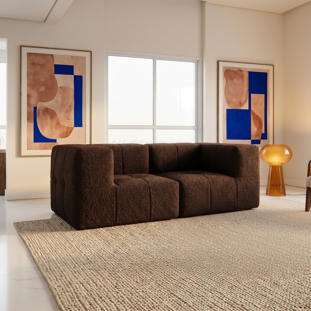Sofá Modular 2 Lugares 2 Cantos Boucle Plus Marrom