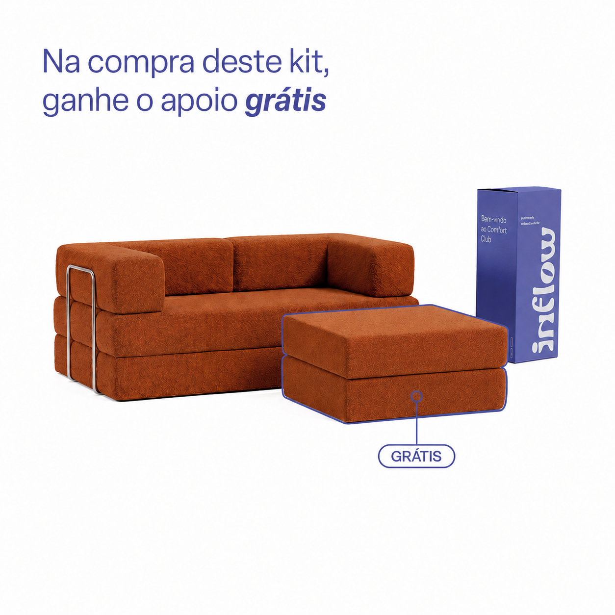 Sofá Cama Flowin com 1 Apoio de Pé em Boucle Plus Mostarda