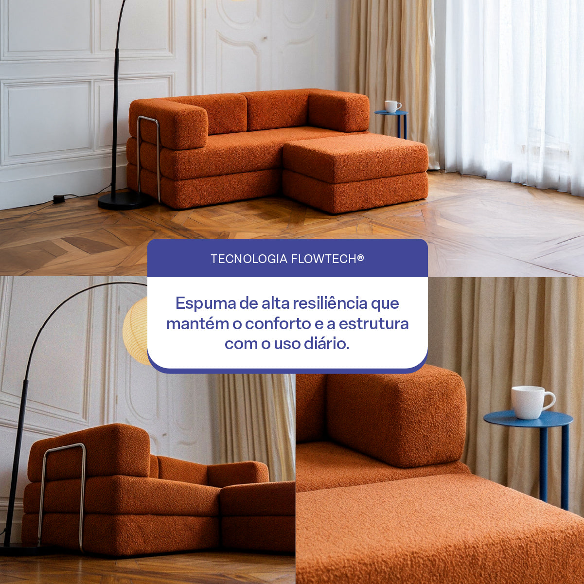 Sofá Cama Flowin com 1 Apoio de Pé em Boucle Plus Mostarda