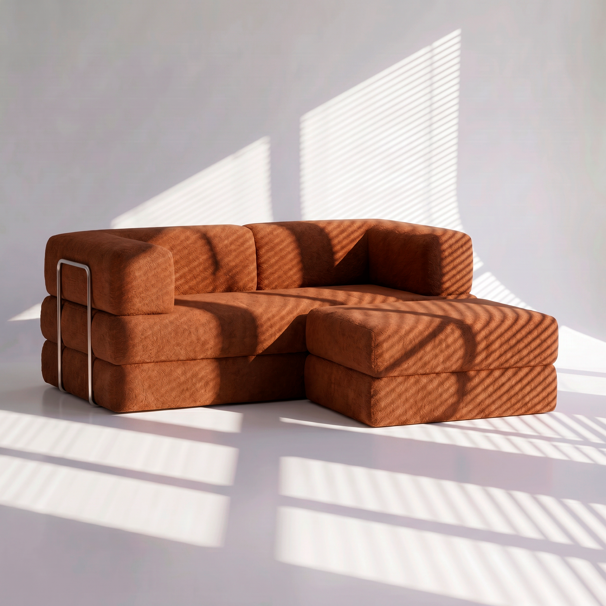 Sofá Cama Flowin com 1 Apoio de Pé em Boucle Plus Mostarda