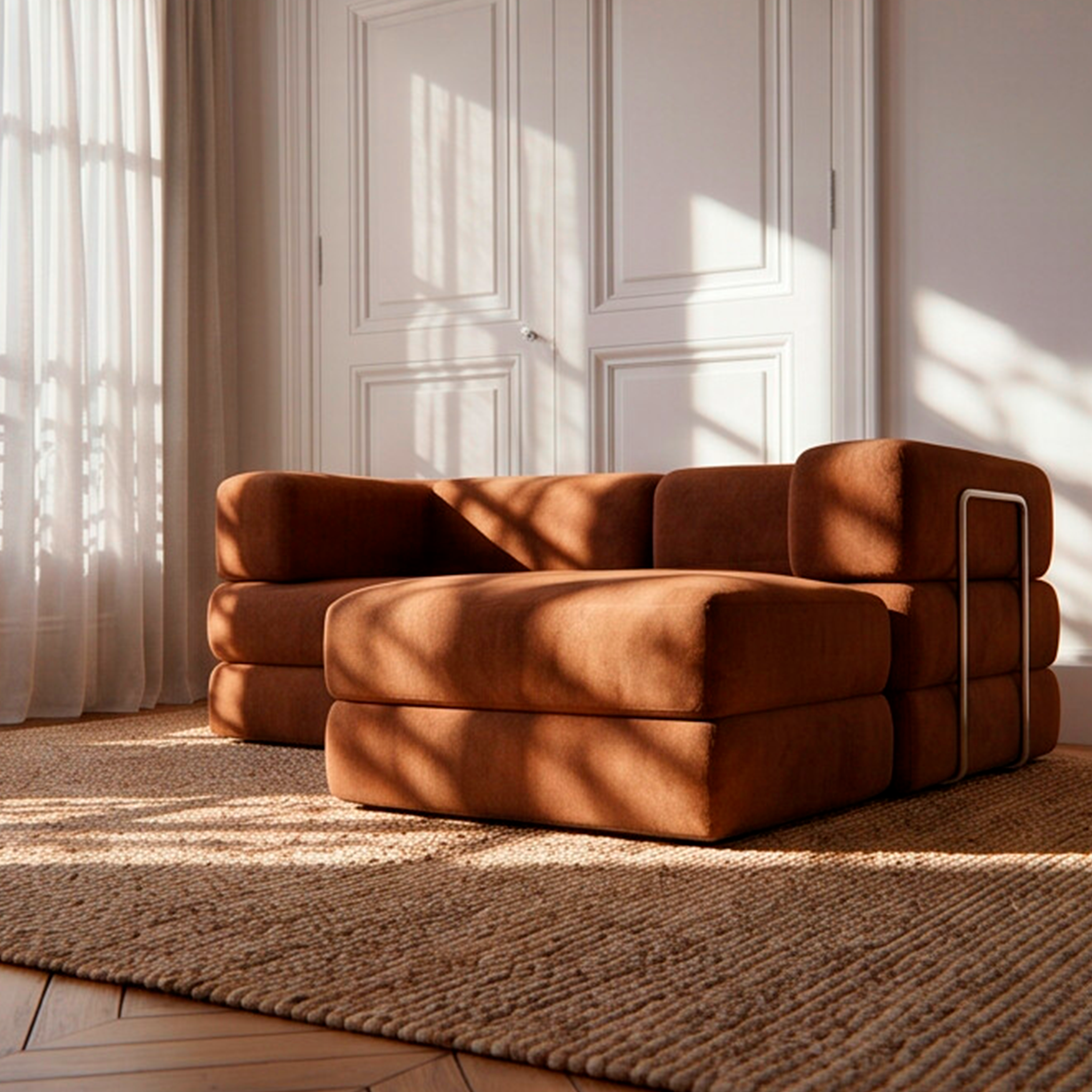 Sofá Cama Flowin com 1 Apoio de Pé em Boucle Plus Mostarda