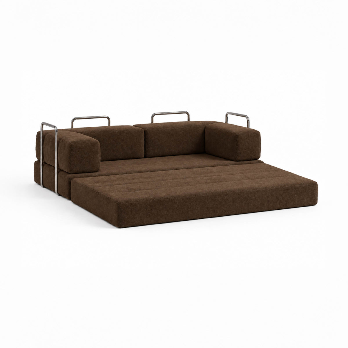 Sofá Cama Flowin com 1 Apoio de Pé em Boucle Plus Marrom