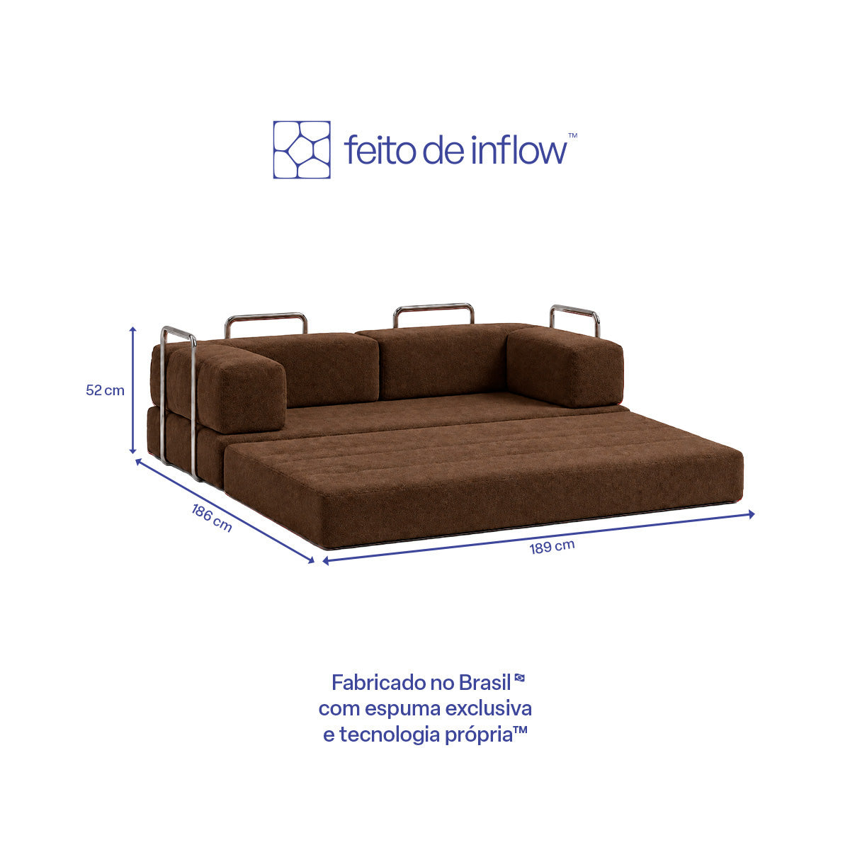 Sofá Cama Flowin com 1 Apoio de Pé em Boucle Plus Marrom