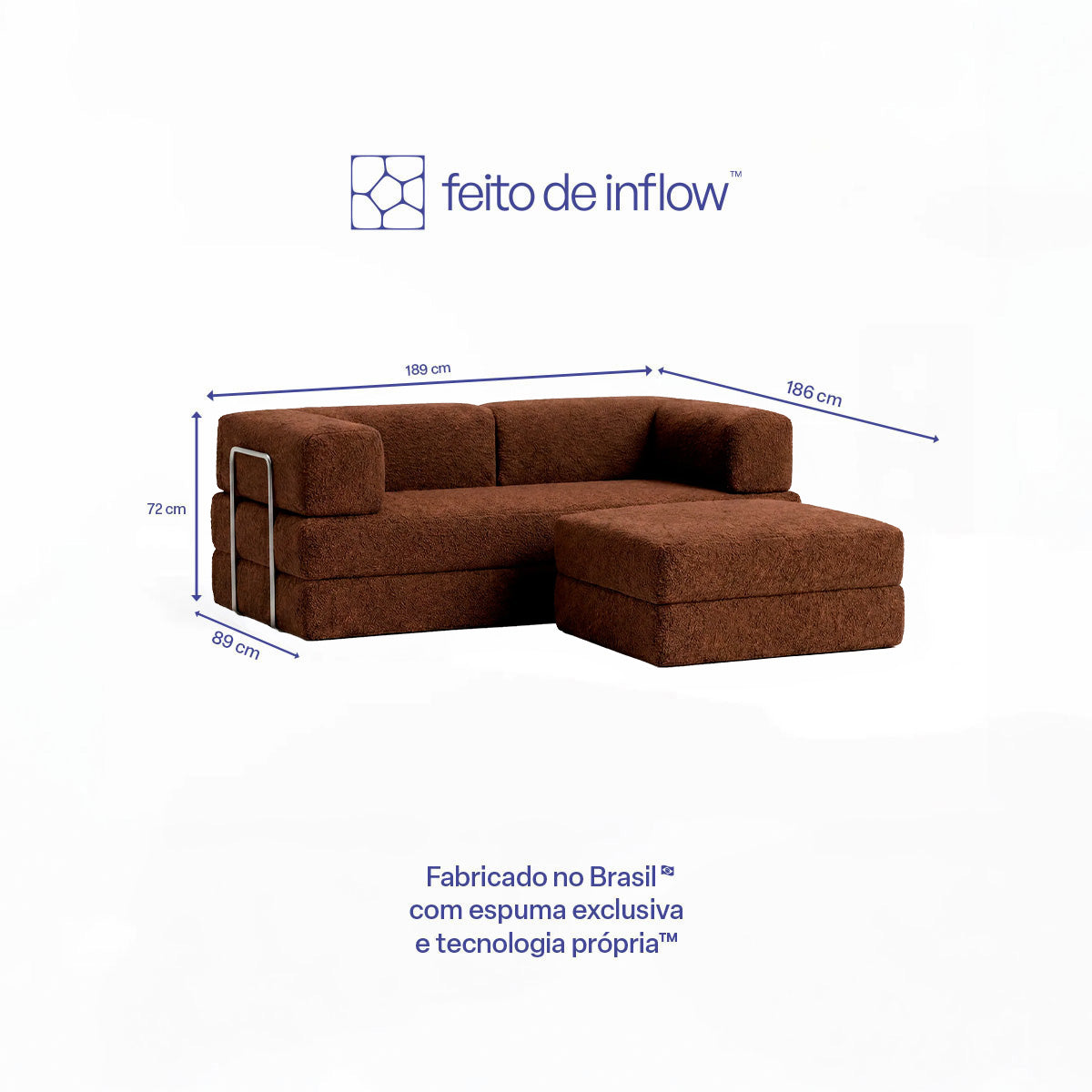 Sofá Cama Flowin com 1 Apoio de Pé em Boucle Plus Marrom