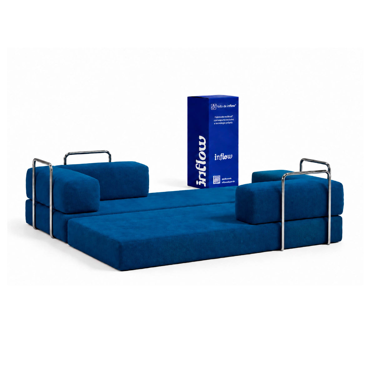 Sofá Cama Flowin com 1 Apoio de Pé em Boucle Azul Marinho