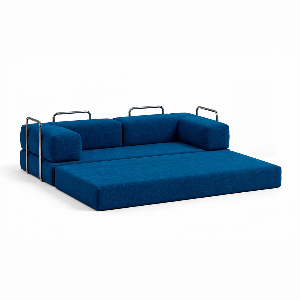 Sofá Cama Flowin com 1 Apoio de Pé em Boucle Azul Marinho