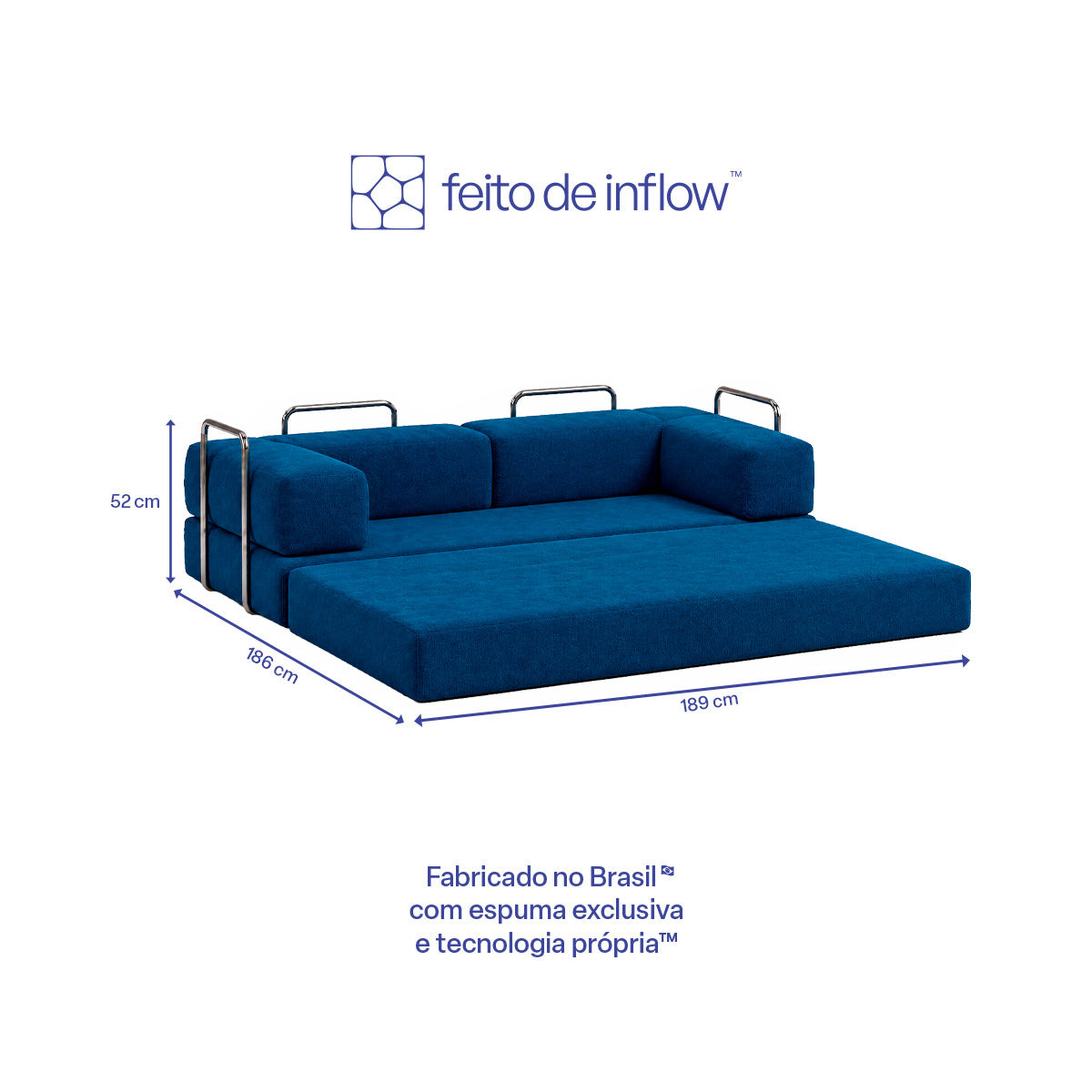 Sofá Cama Flowin com 1 Apoio de Pé em Boucle Azul Marinho