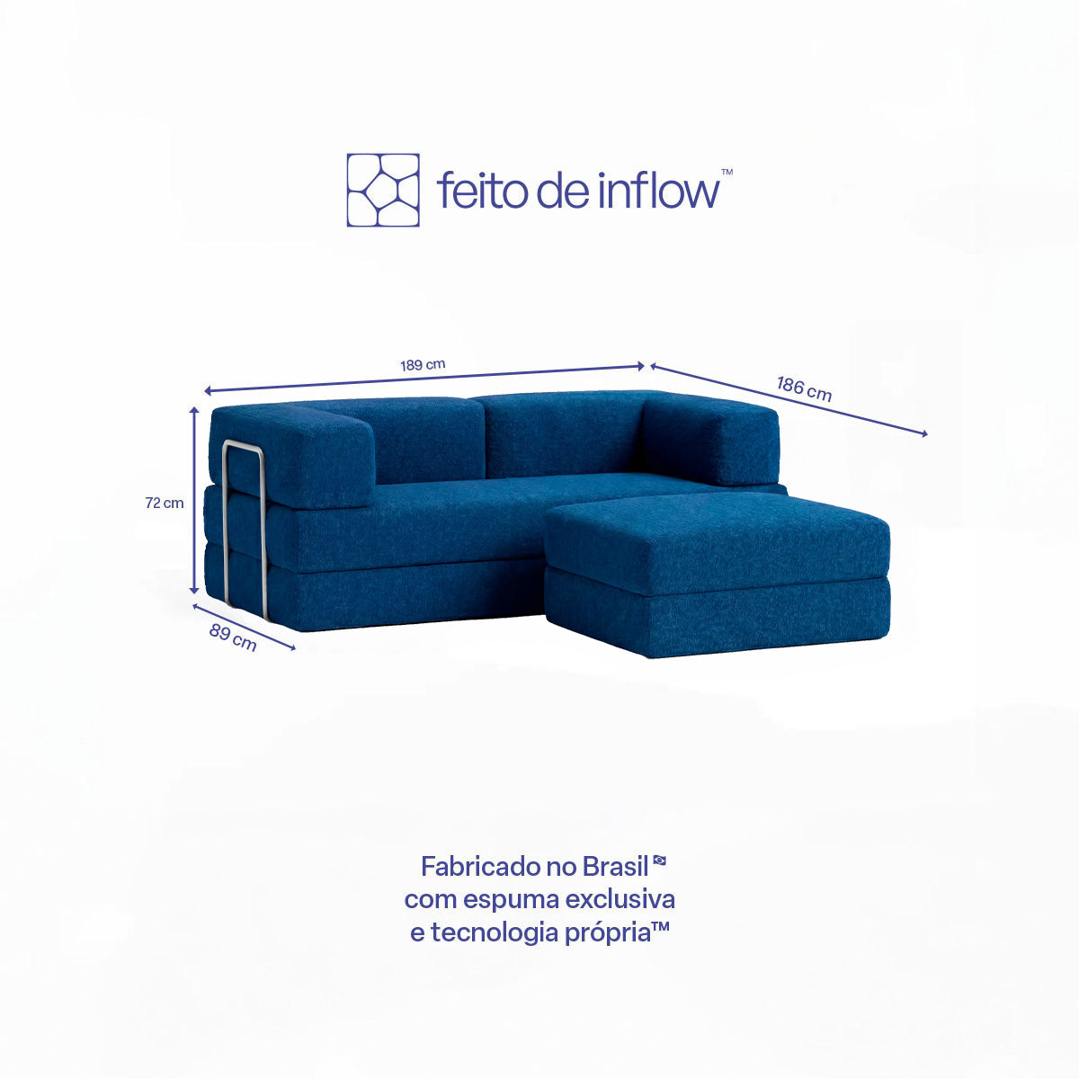 Sofá Cama Flowin com 1 Apoio de Pé em Boucle Azul Marinho