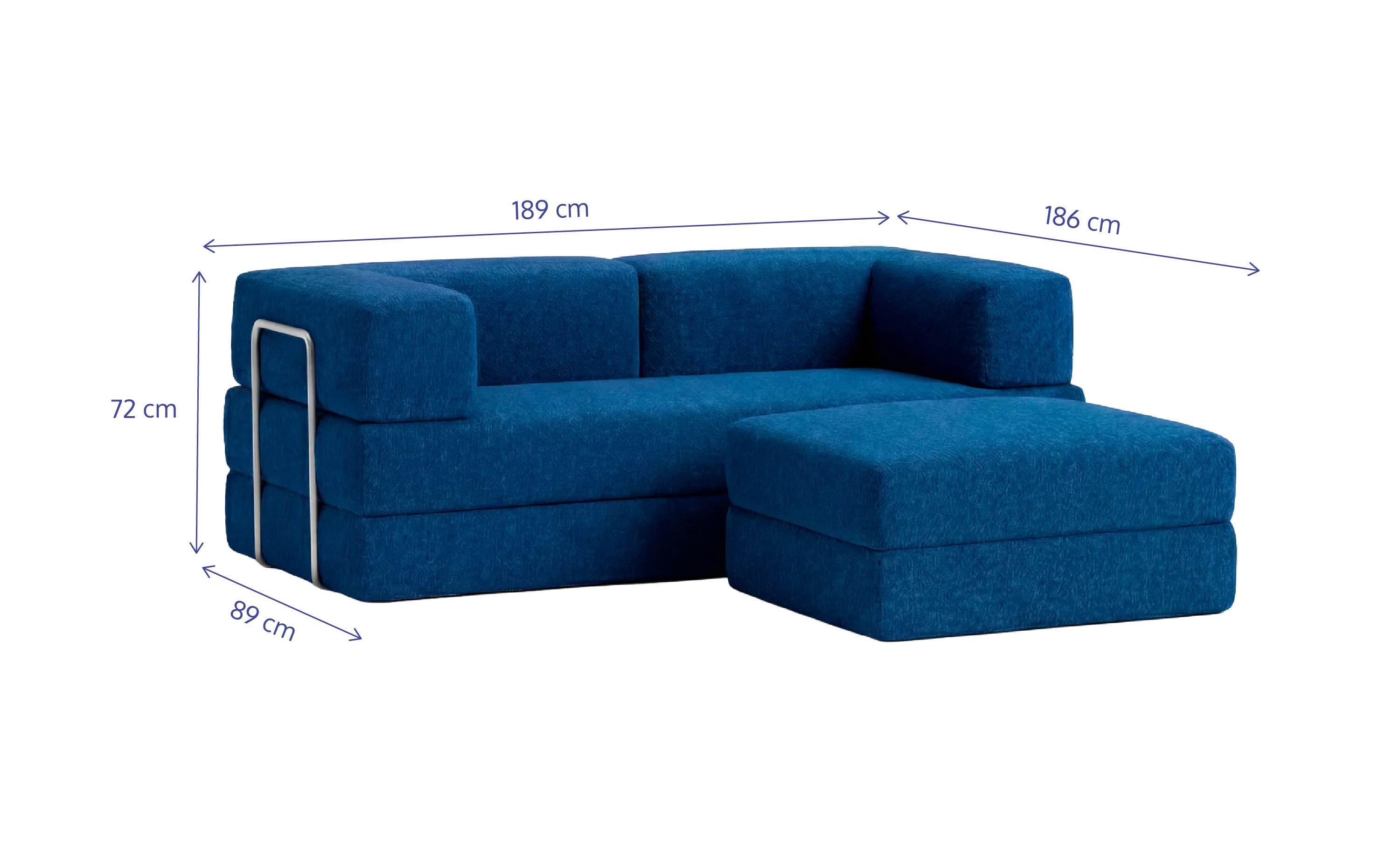 Sofá Cama Flowin com 1 Apoio de Pé em Boucle Azul Marinho
