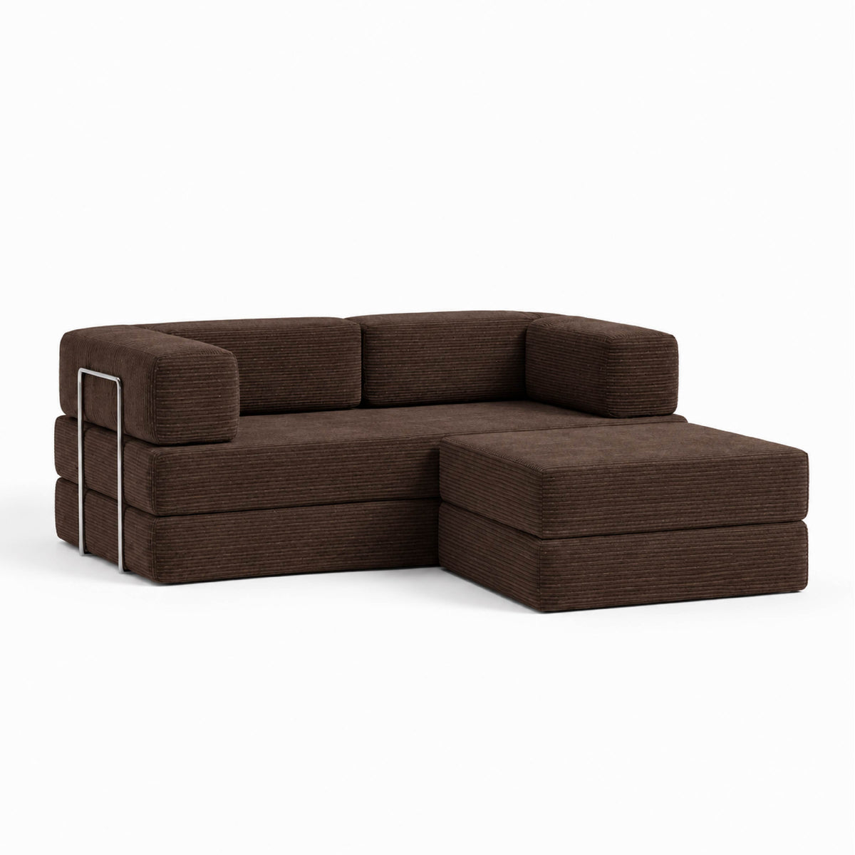 Sofá Cama Flowin com 1 Apoio de Pé em Cotele Soft Brown