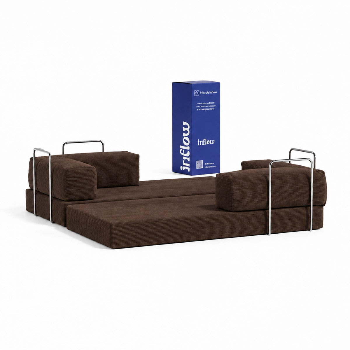 Sofá Cama Flowin com 1 Apoio de Pé em Cotele Soft Brown