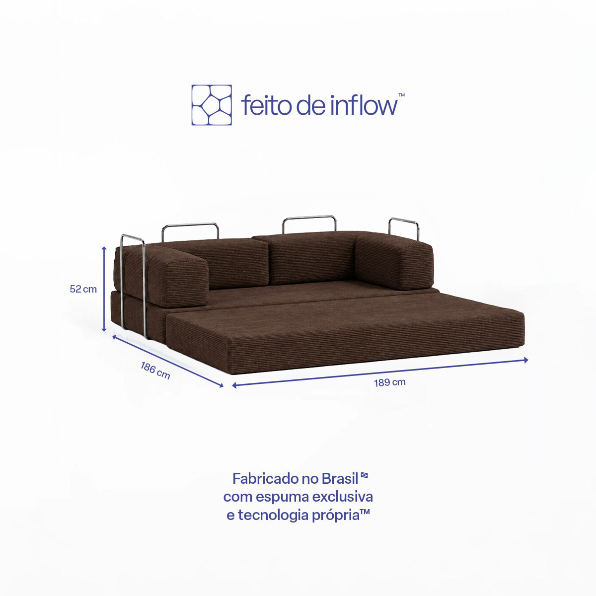 Sofá Cama Flowin com 1 Apoio de Pé em Cotele Soft Brown