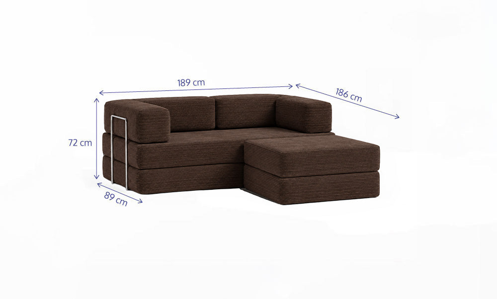 Sofá Cama Flowin com 1 Apoio de Pé em Cotele Soft Brown