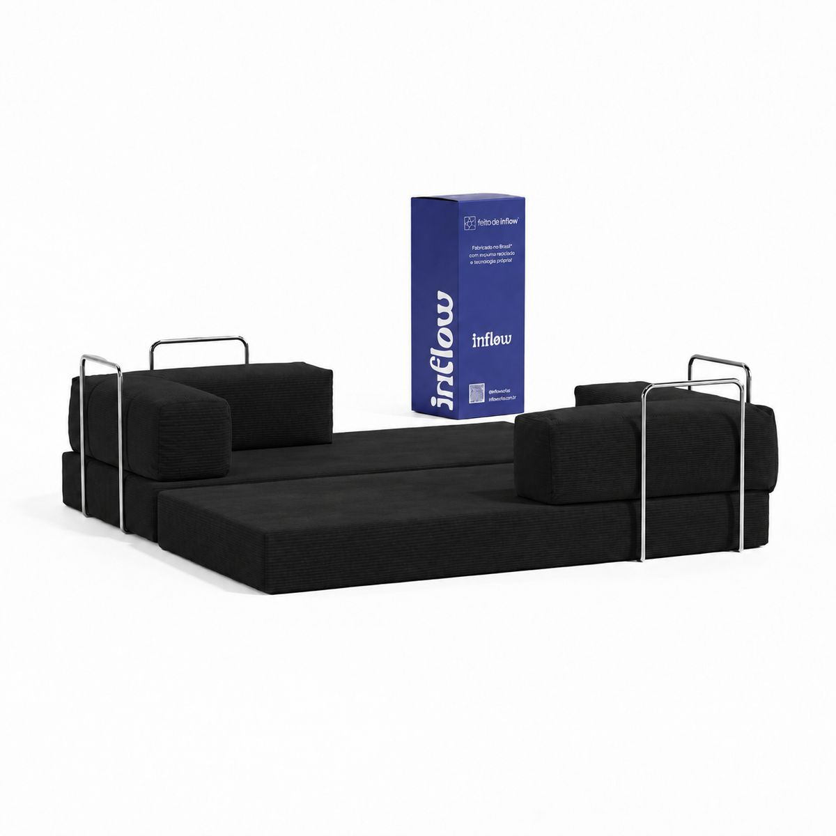 Sofá Cama Flowin com 1 Apoio de Pé em Cotele Black