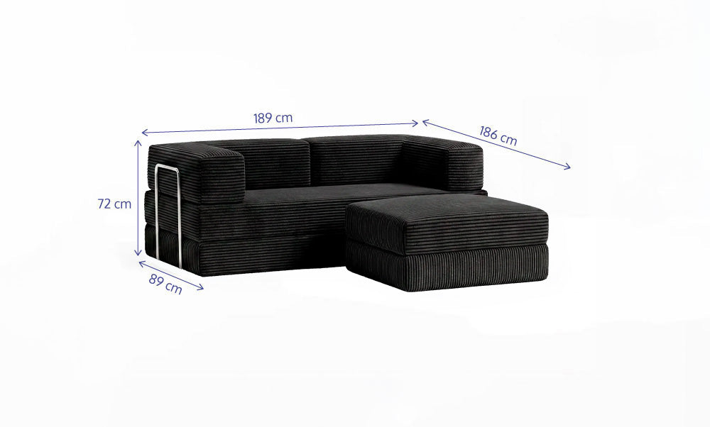 Sofá Cama Flowin com 1 Apoio de Pé em Cotele Black