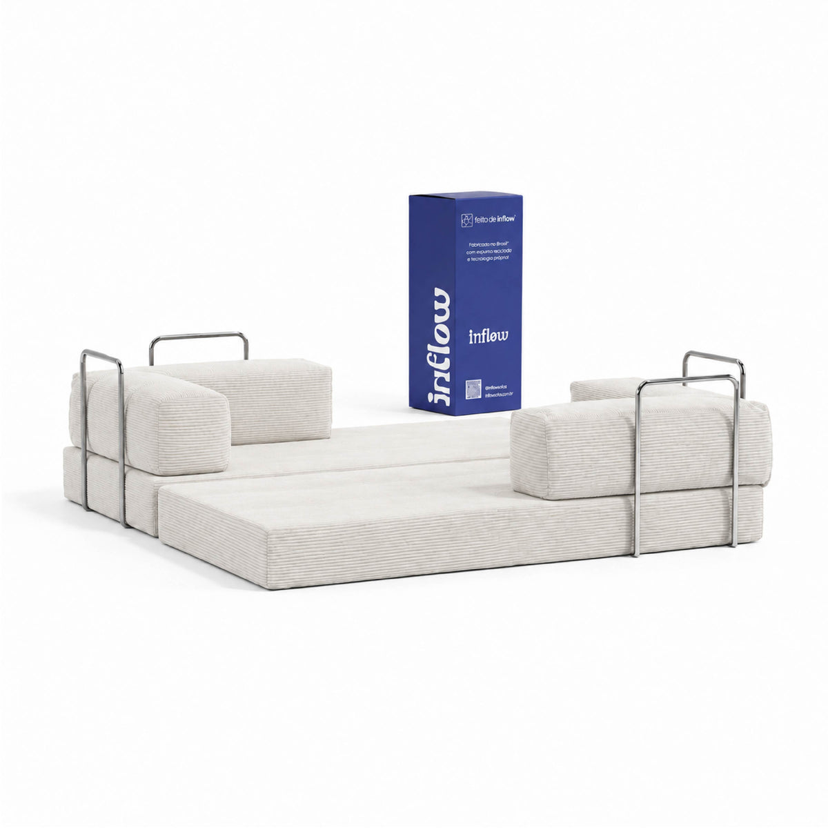 Sofá Cama Flowin com 1 Apoio de Pé em Cotele Soft Milk