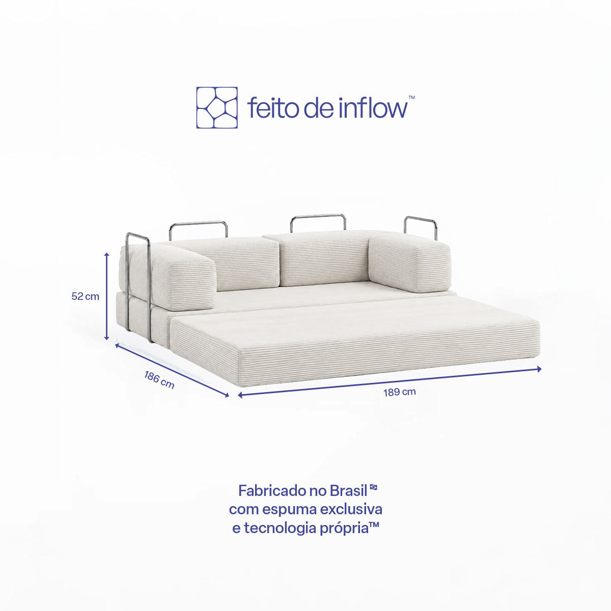 Sofá Cama Flowin com 1 Apoio de Pé em Cotele Soft Milk