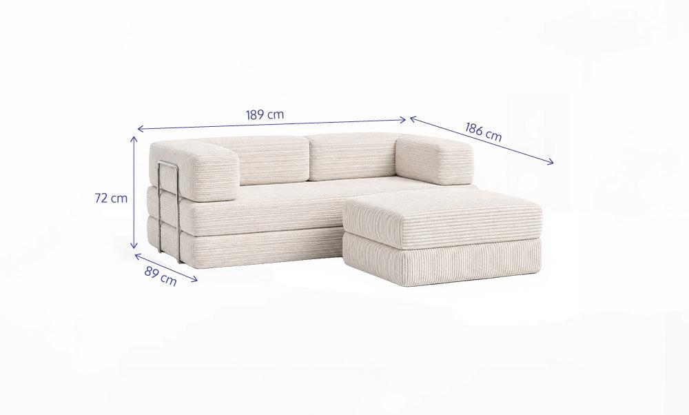Sofá Cama Flowin com 1 Apoio de Pé em Cotele Soft Milk