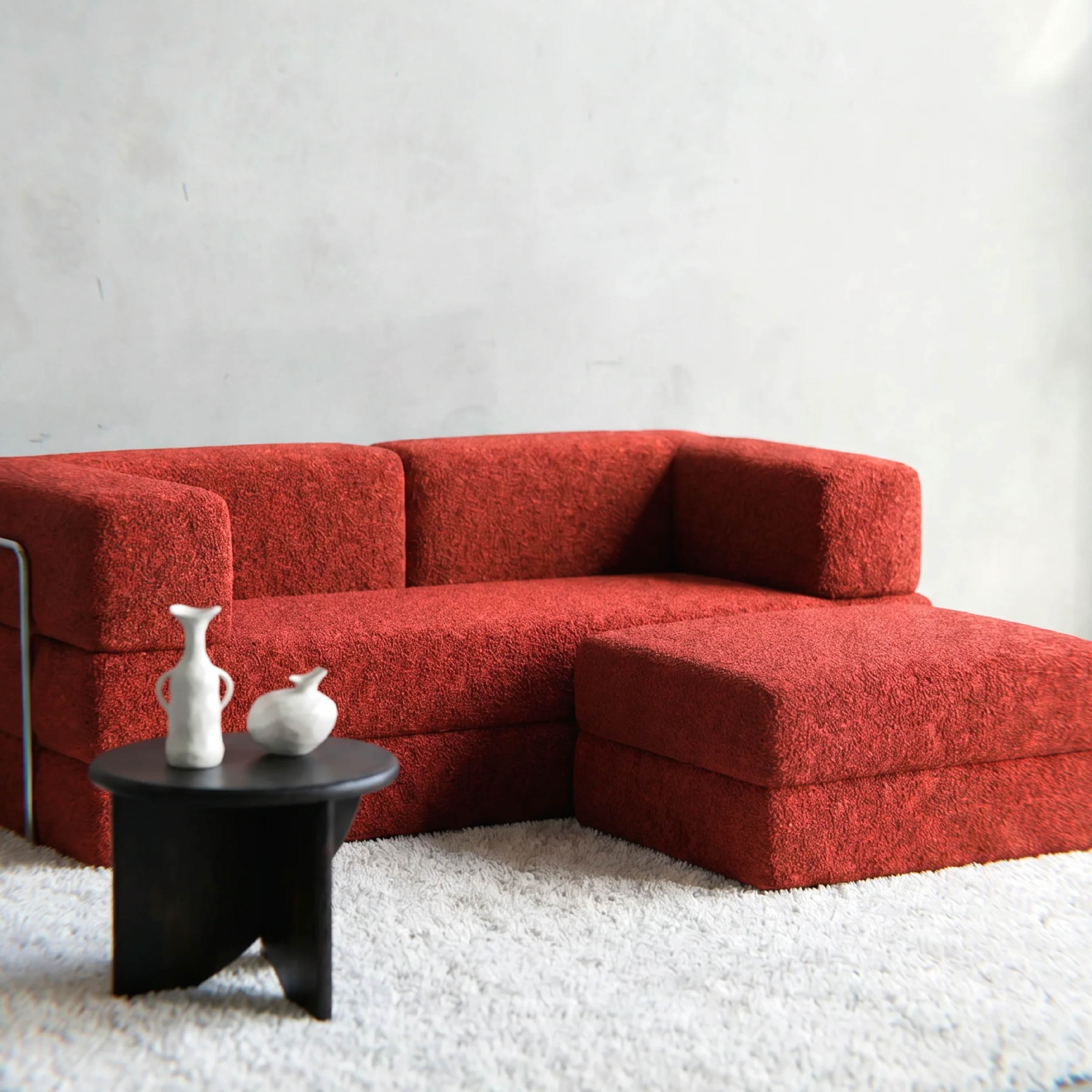 Sofá Cama Flowin com 1 Apoio de Pé em Boucle Plus Terracota
