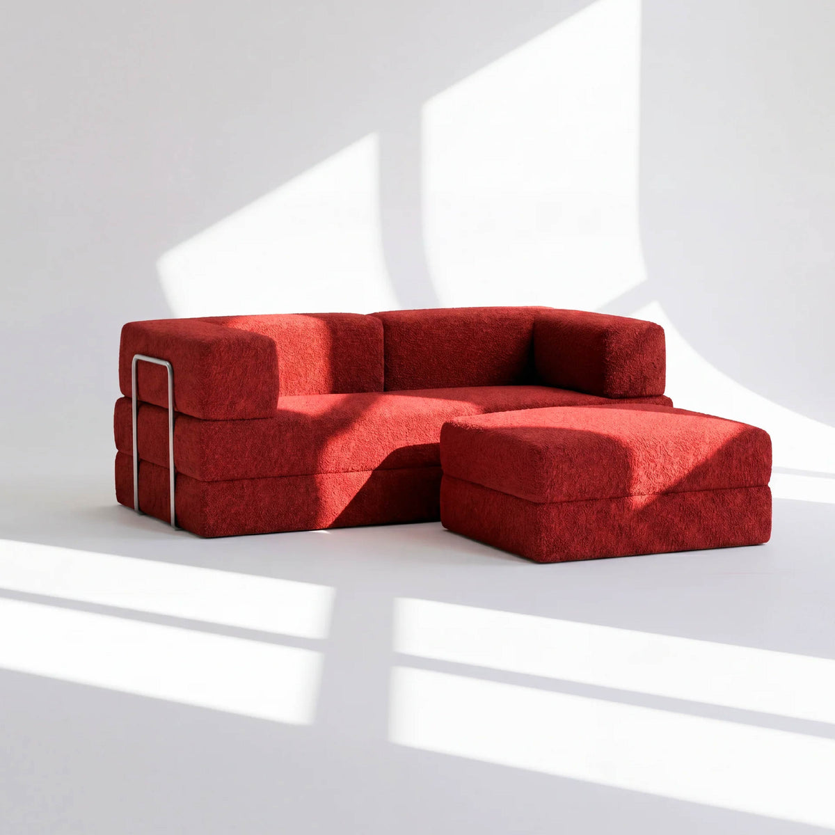 Sofá Cama Flowin com 1 Apoio de Pé em Boucle Plus Terracota