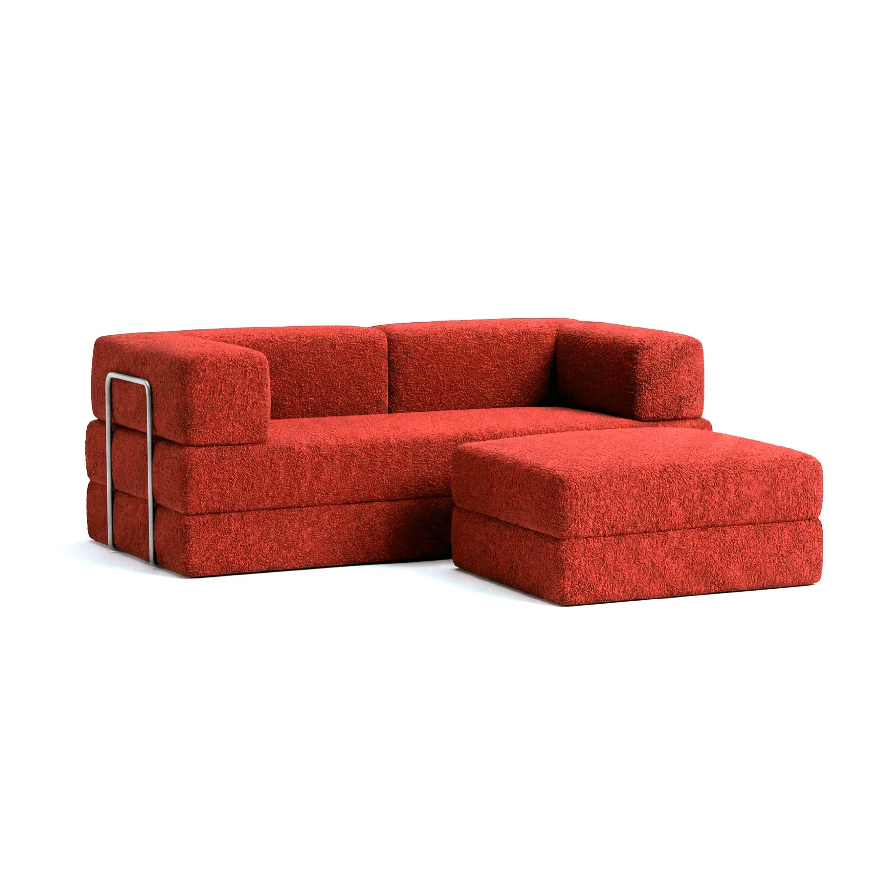 Sofá Cama Flowin com 1 Apoio de Pé em Boucle Plus Terracota