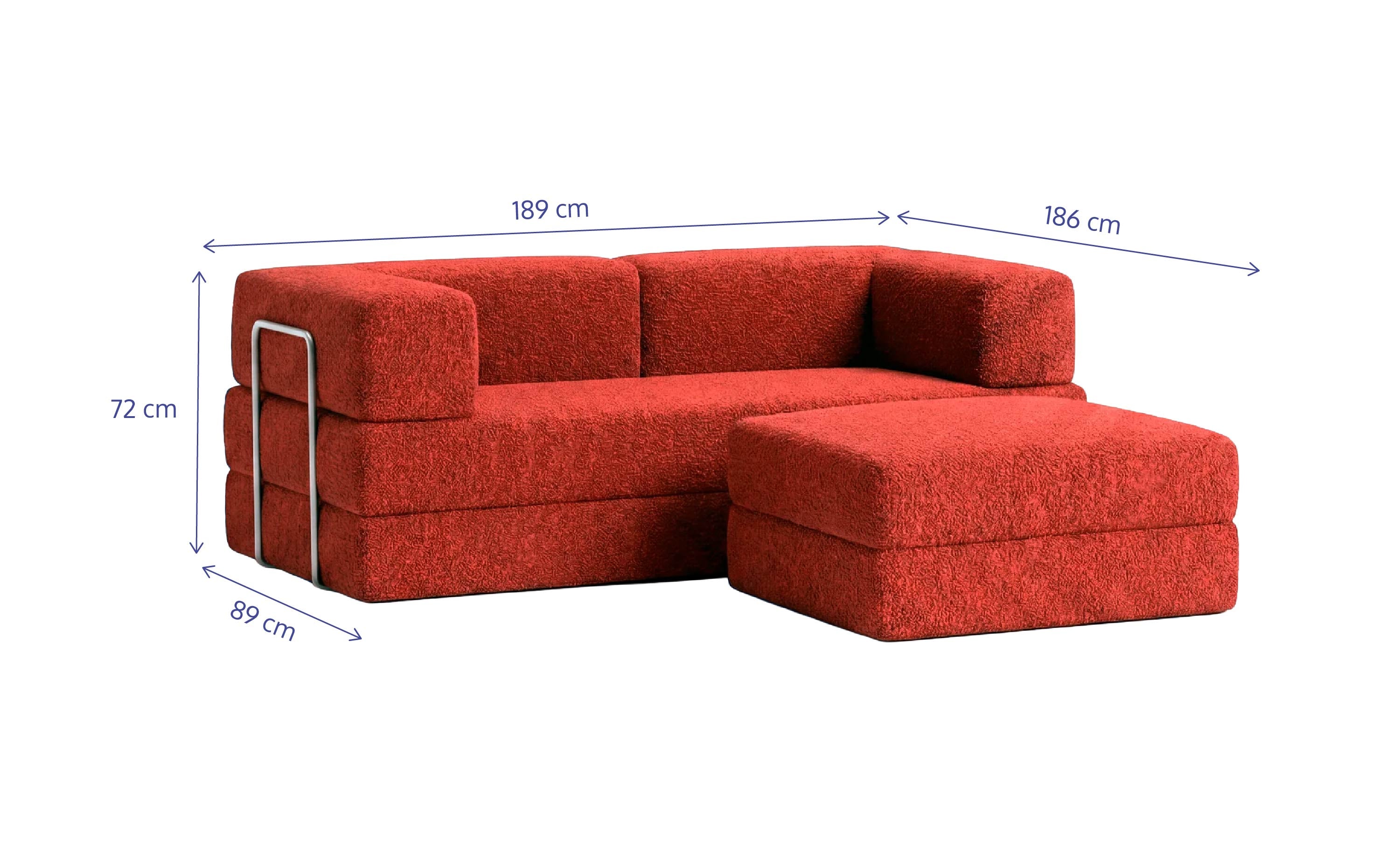 Sofá Cama Flowin com 1 Apoio de Pé em Boucle Plus Terracota