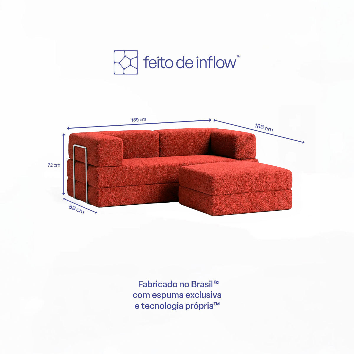 Sofá Cama Flowin com 1 Apoio de Pé em Boucle Plus Terracota
