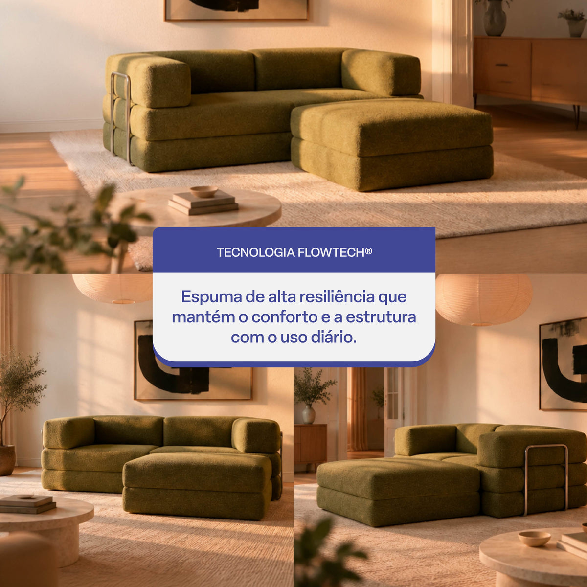 Sofá Cama Flowin com 1 Apoio de Pé em Boucle Plus Green